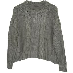 Wooden Ships Cropped Cable Boyfriend Crew Sweater S/M Gray Boxy